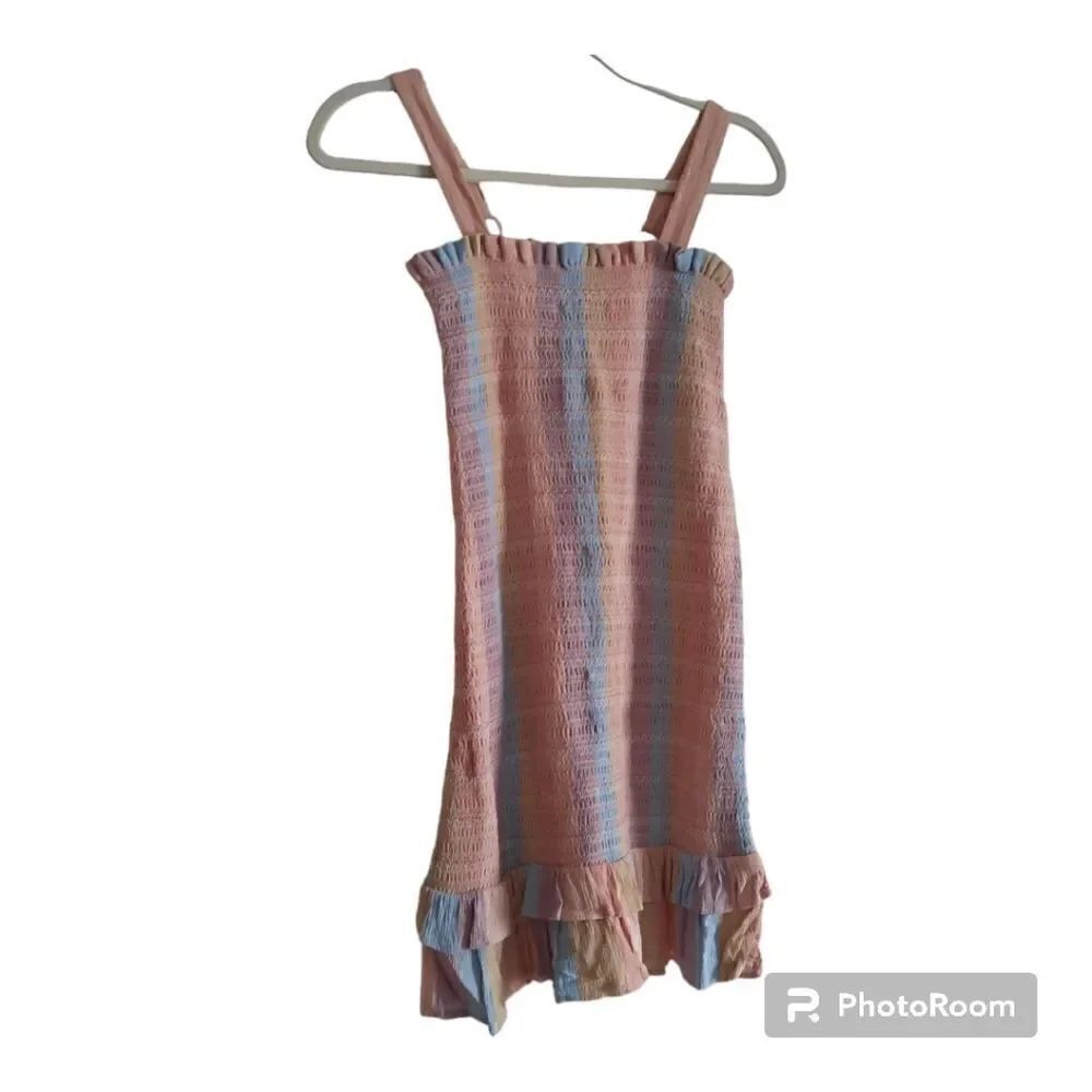 American Eagle Smock Pastel Rainbow Stripe Mini Dress